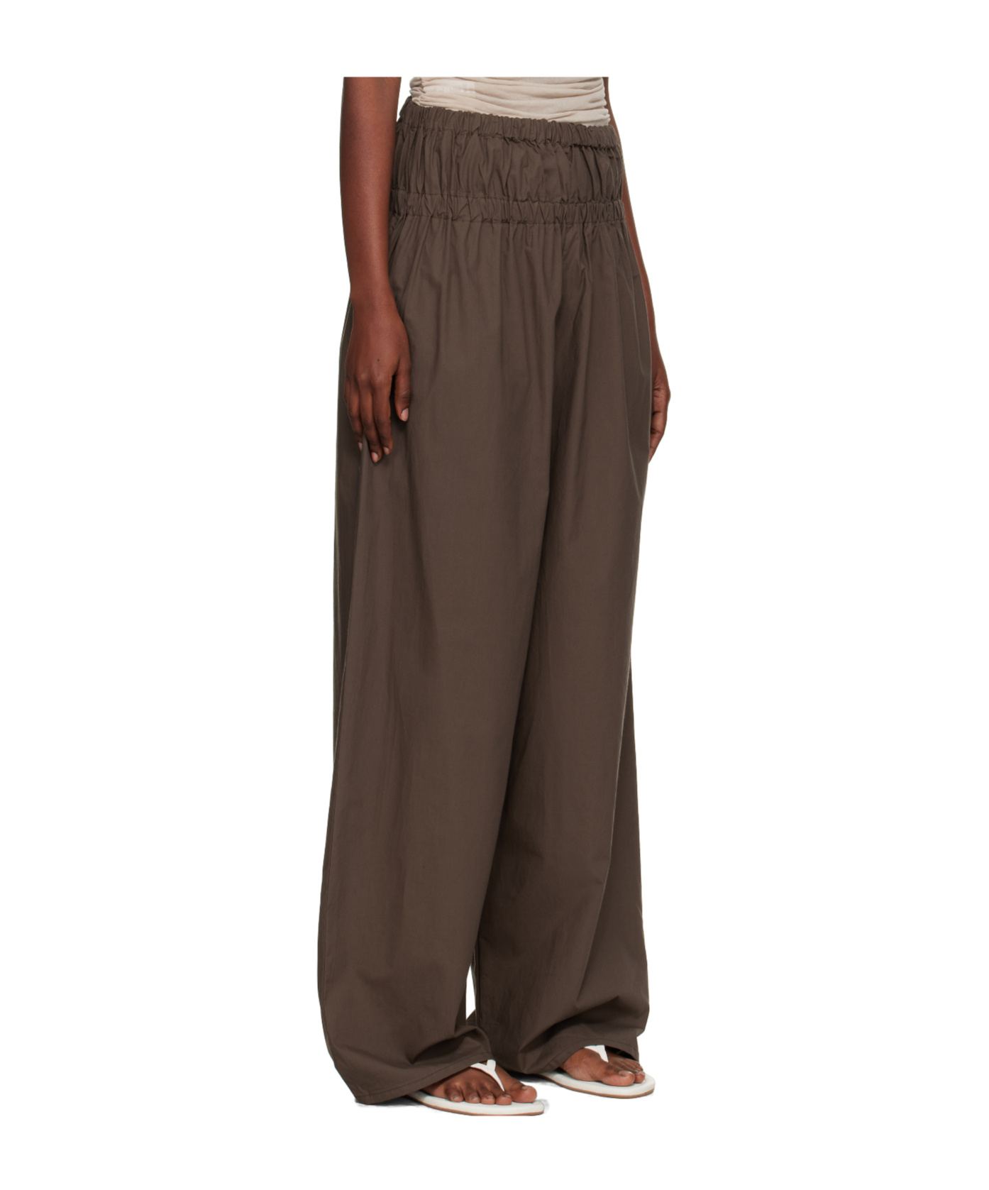 Baserange Elastic Waist Casual Pants In Brown