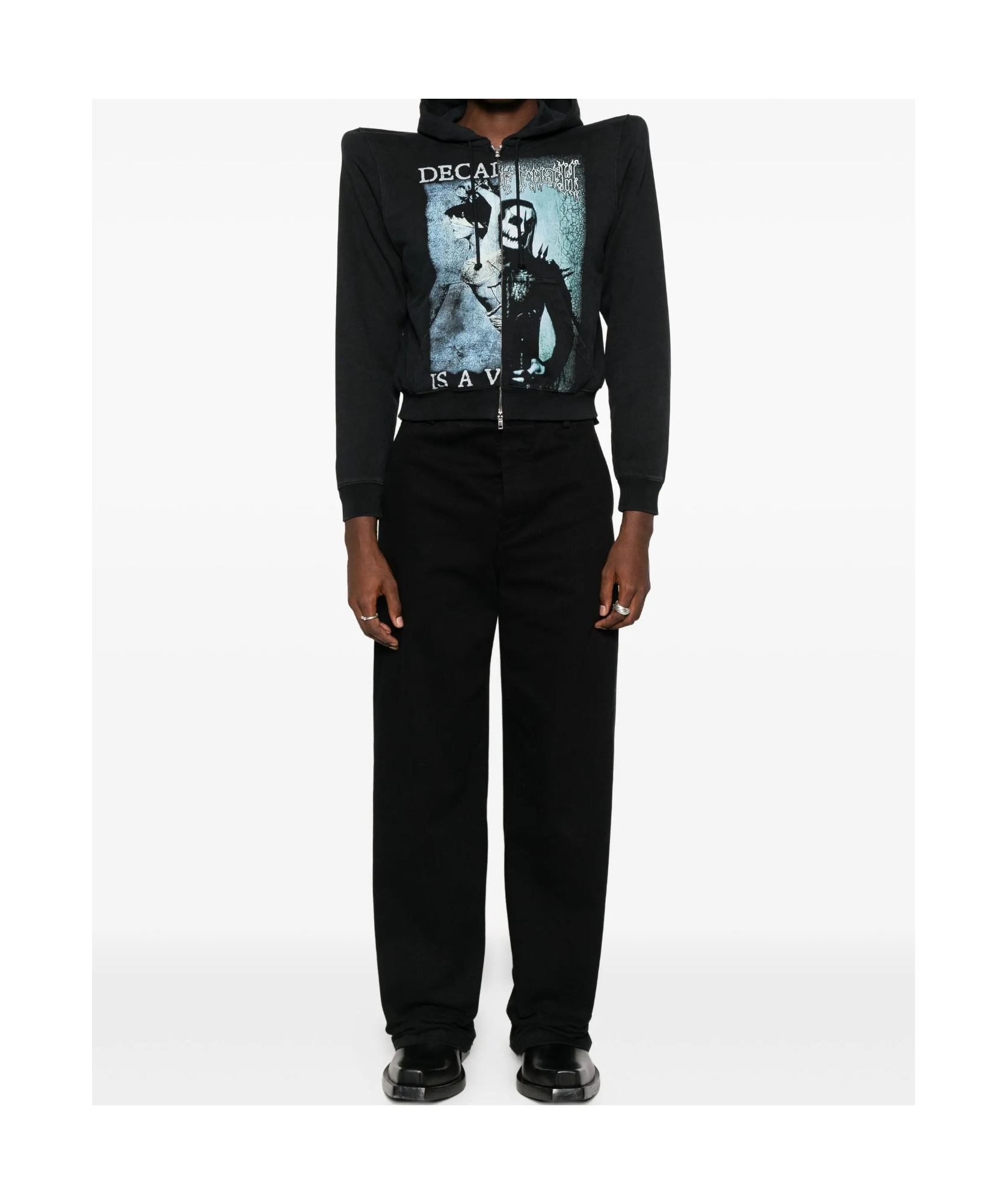 Vetements Cof Cut Up Extreme Shoulder Fitted Zip Up Hoodie Clothing In Black