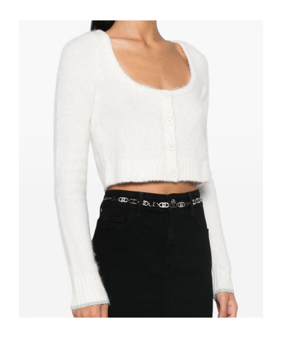 Shop Pinko Cropped Cardigan In White