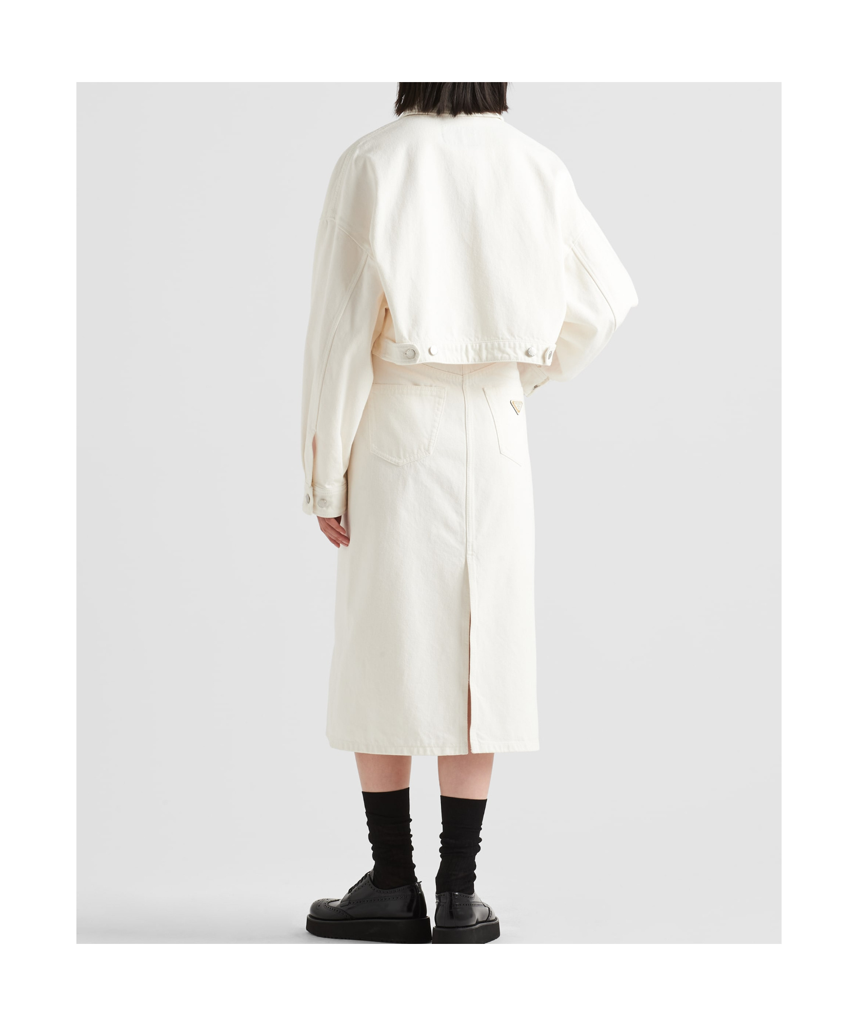 Prada Jacket Denim Chest Pocket Collared Cropped In White