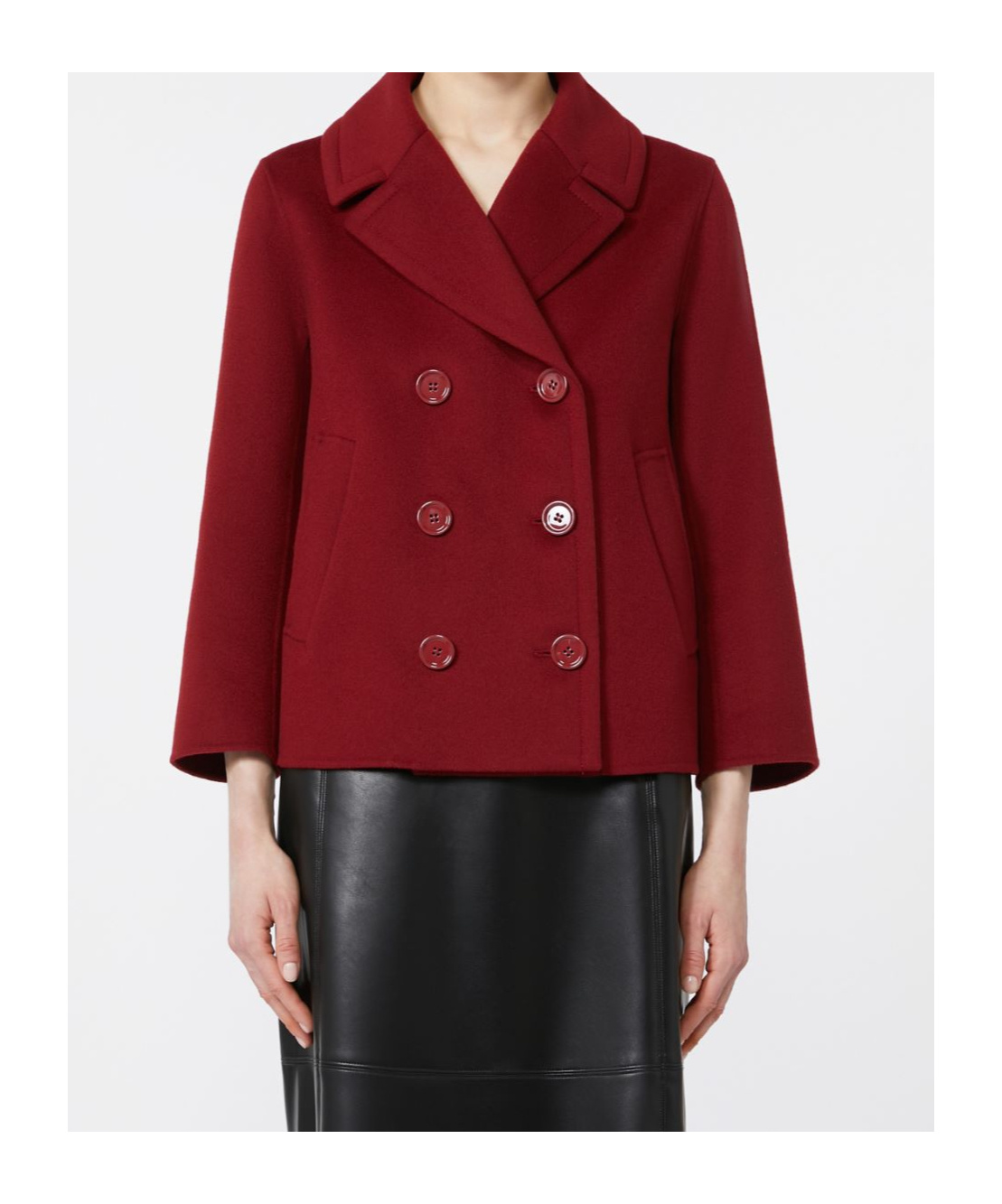 Max Mara Wool Drap Pea Coat In Burgundy