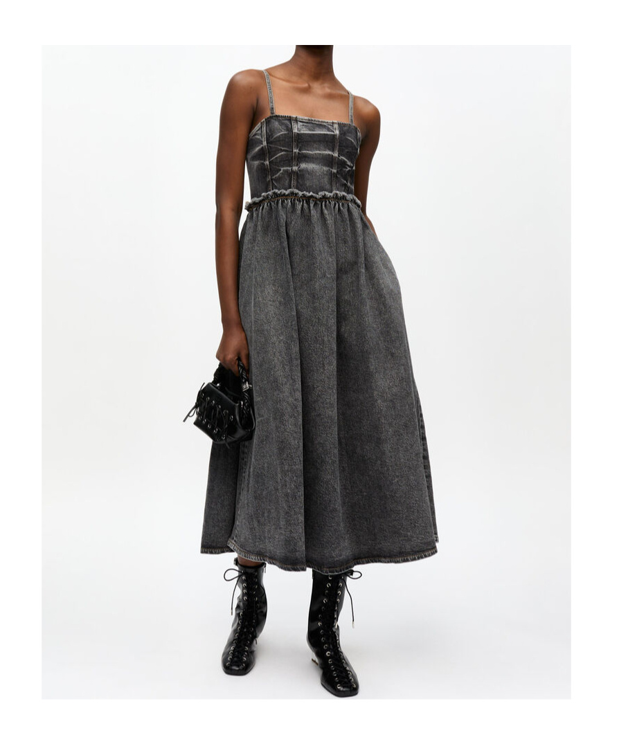 Ganni Women Stretch Future Denim Dress In Black Washed