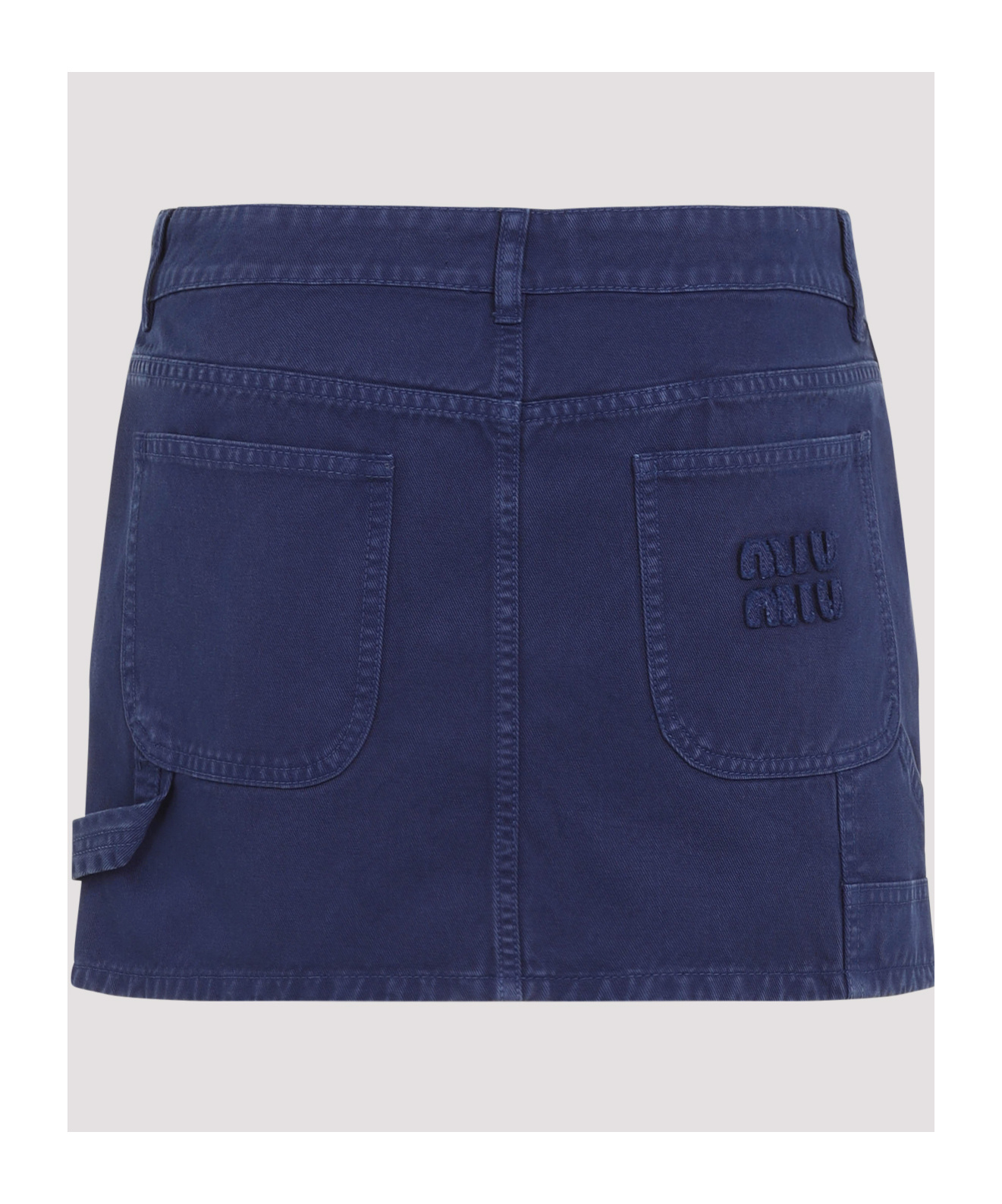 Miu Miu Embroidered Logo Mini Skirt In Blue