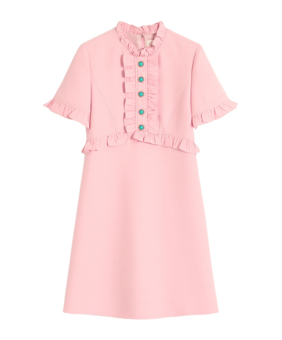 Valentino Ruffle Button Short-sleeve Mini Dress In Pink