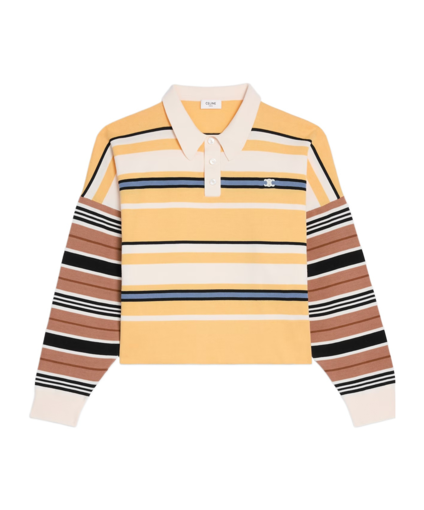 Celine Loose Polo In Striped Cotton In Yellow