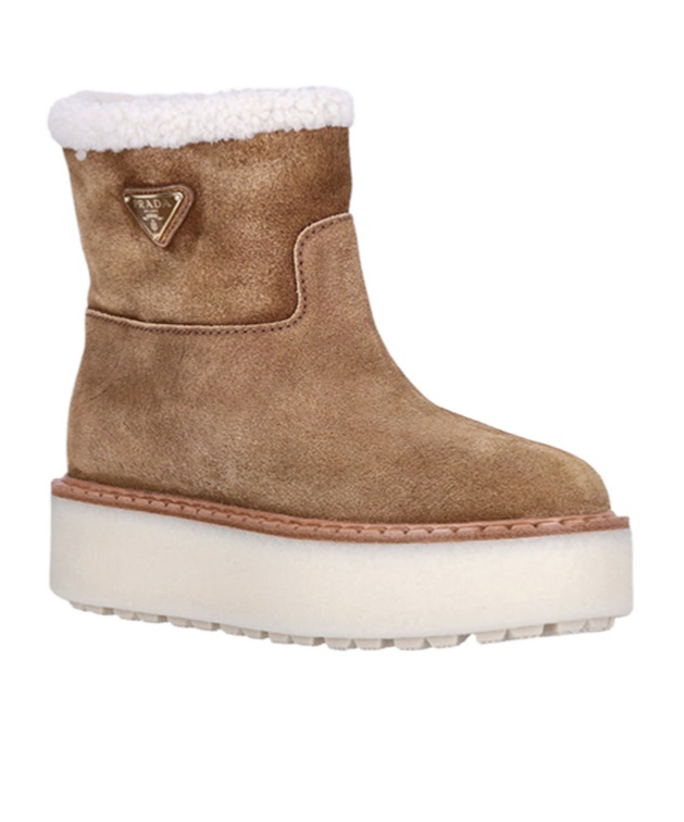 Prada Evolve Genuine Shearling Bootie In Brown