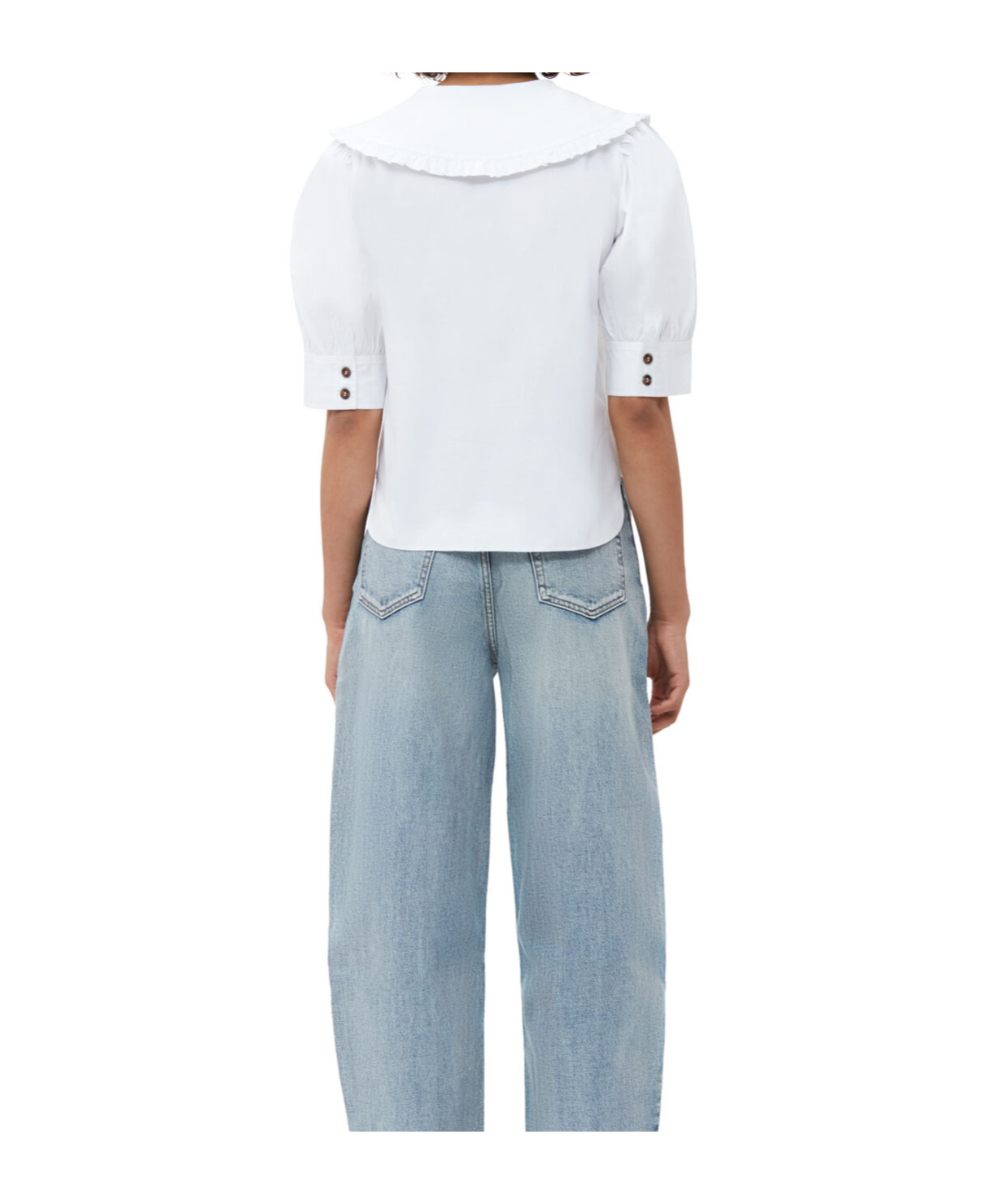 Ganni Ruffled-trim Cotton Blouse In White