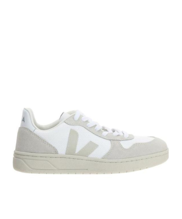 Veja V-10 Leather-trimmed Mesh And Suede Sneakers In White