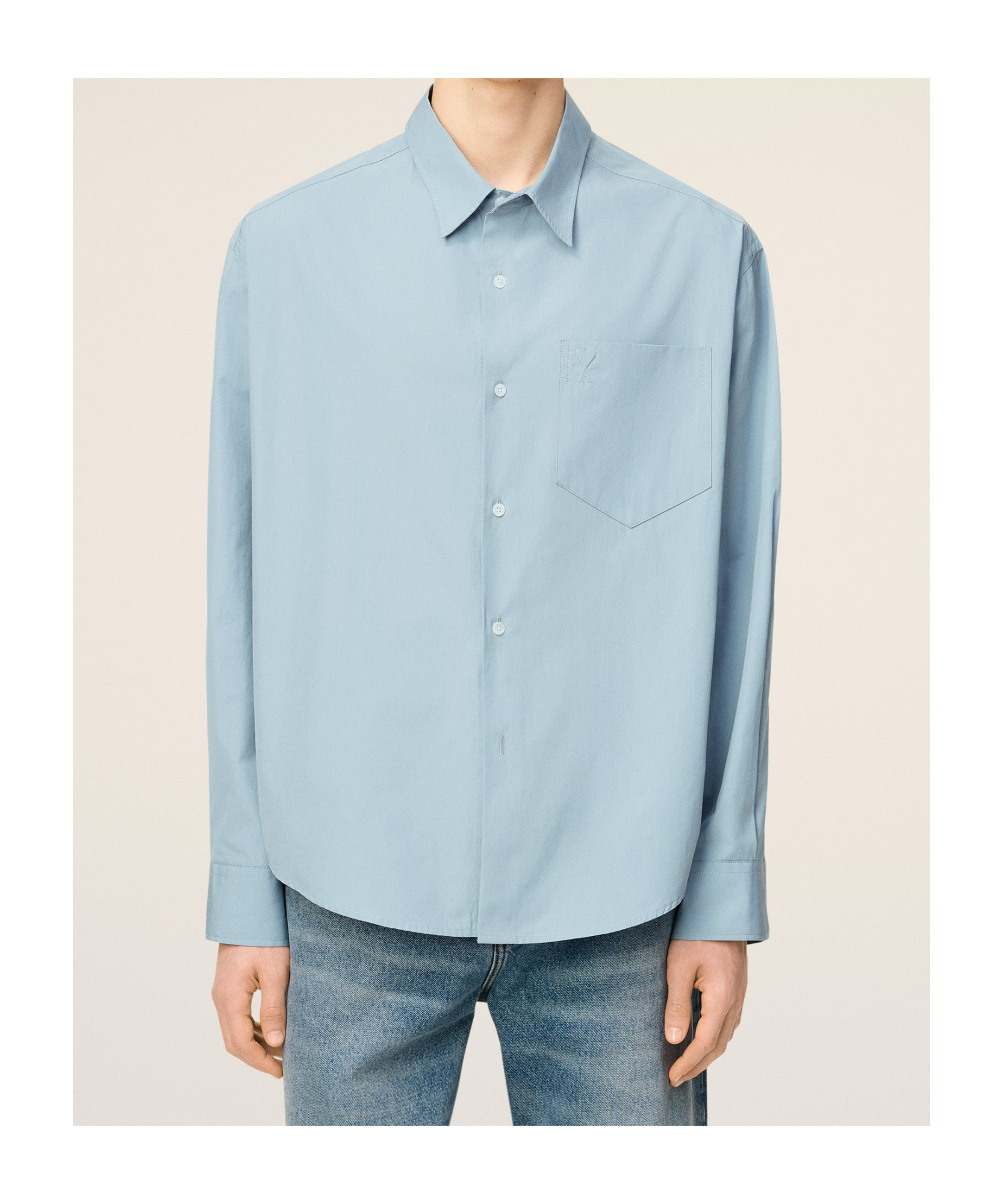 Ami Alexandre Mattiussi Blue Cotton Embossed Ami De Coeur Boxy Shirt Blue In Blue