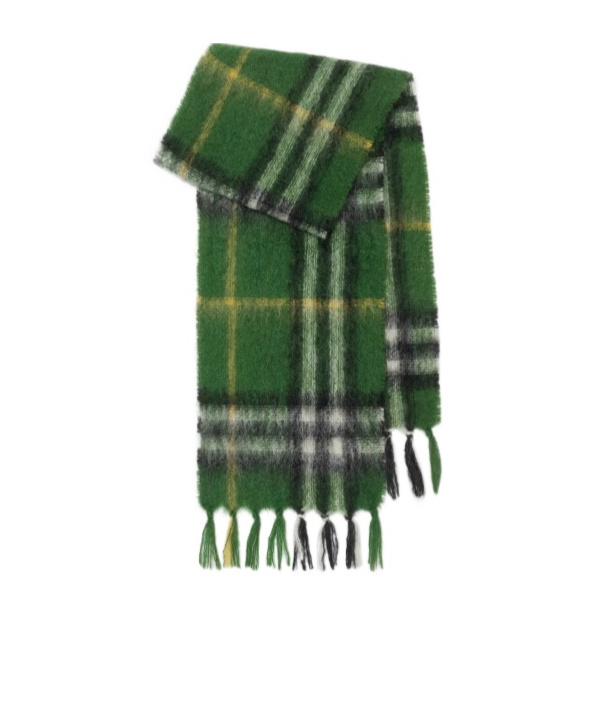 Burberry Checked Mohair Scarf In Green