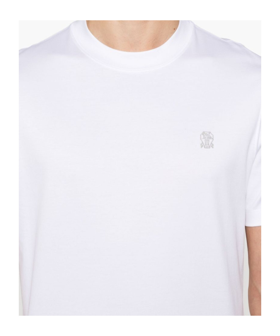 Brunello Cucinelli Men Cotton Jersey Crew-neck T-shirt With Logo And Faux-layering In White