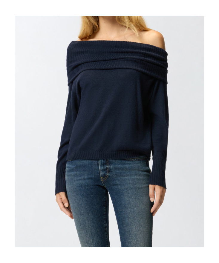 Pinko Long-sleeved Sweater With Open Shoulders In Blue
