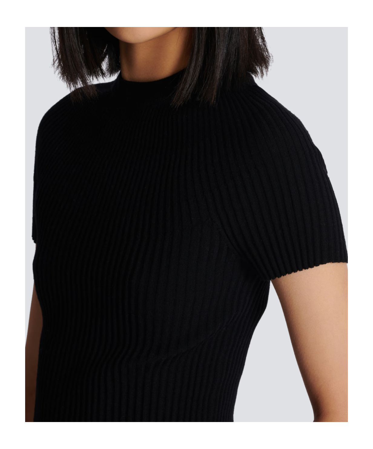 Shop Balmain Ribbed Knit Top In Black