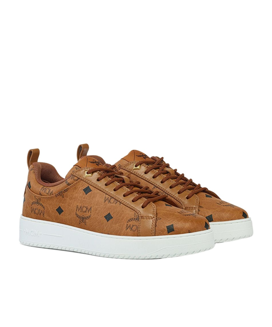 Mcm Multicolor Canvas And Leather Sneakers In Brown