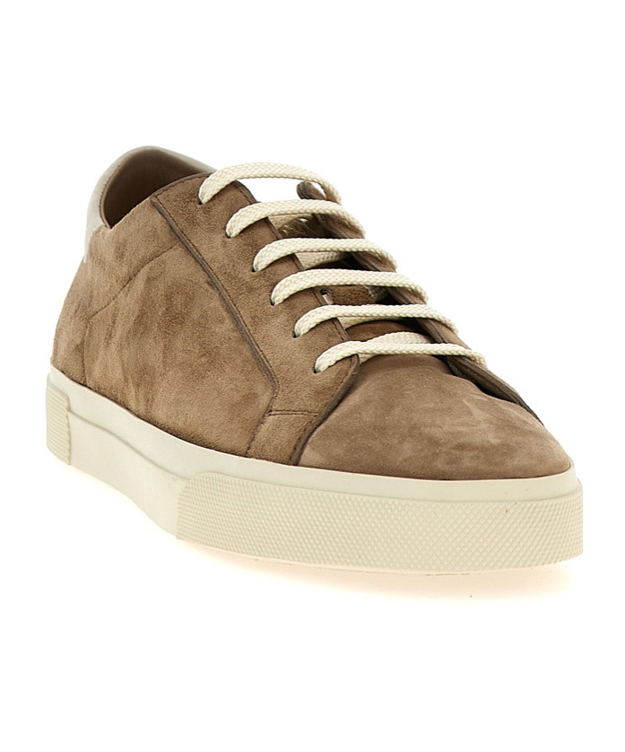 Brunello Cucinelli Suede Sneakers With Contrasting Laces In Brown