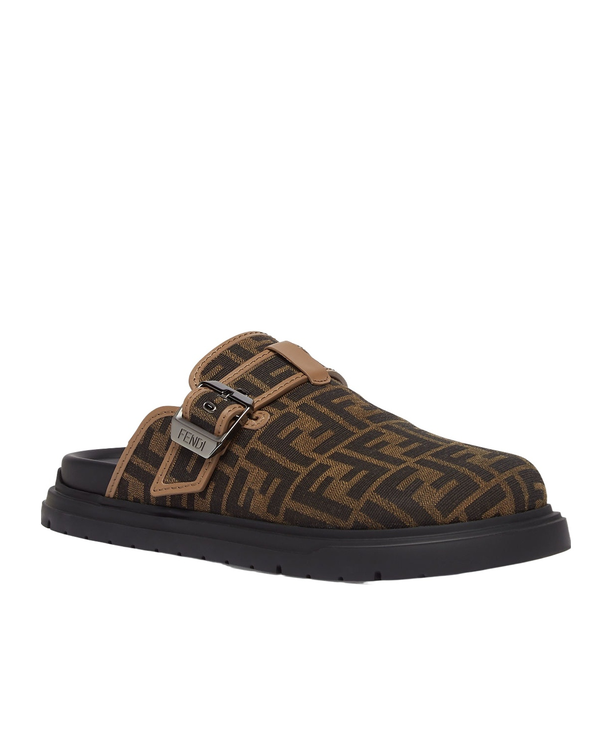 FENDI BROWN FF JACQUARD SANDALS