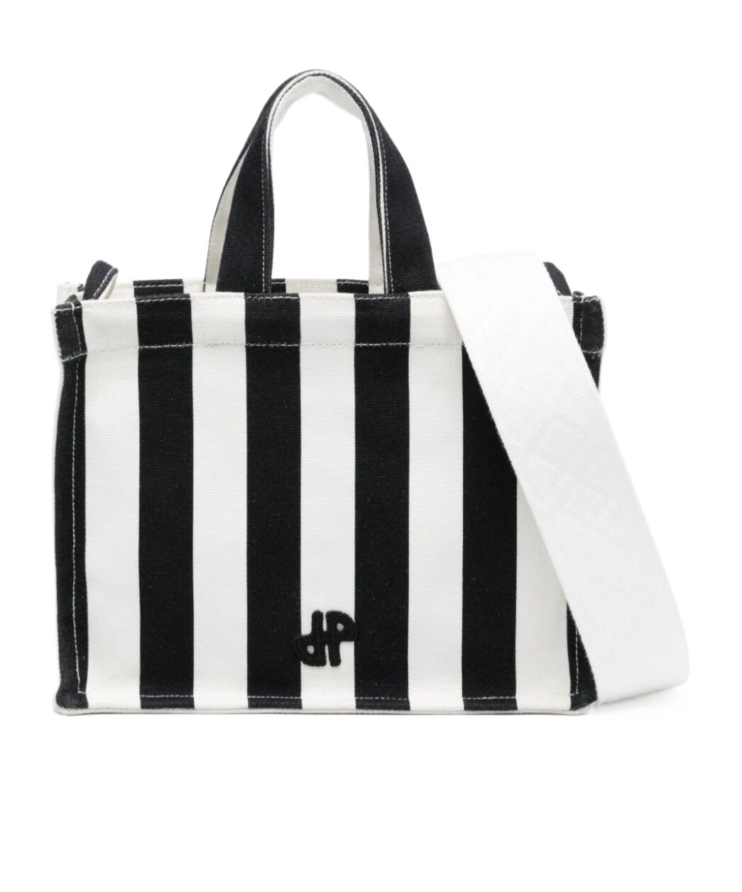 Patou Multicolor Small Cotton Canvas Tote Bag With Striped Pattern In White