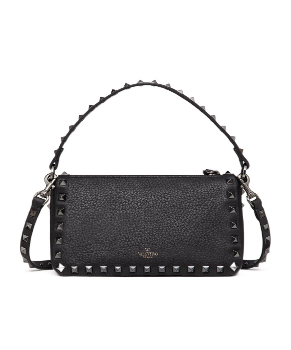 Valentino Rockstud Leather Crossbody Bag In Black