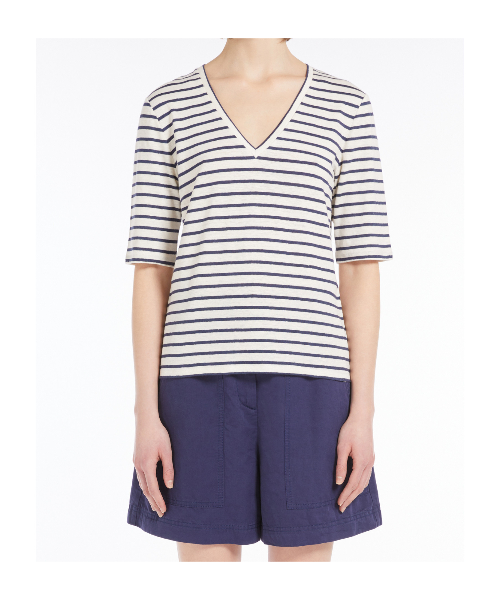 Weekend Max Mara Stretch Linen Jersey T-shirt In Navy Blue