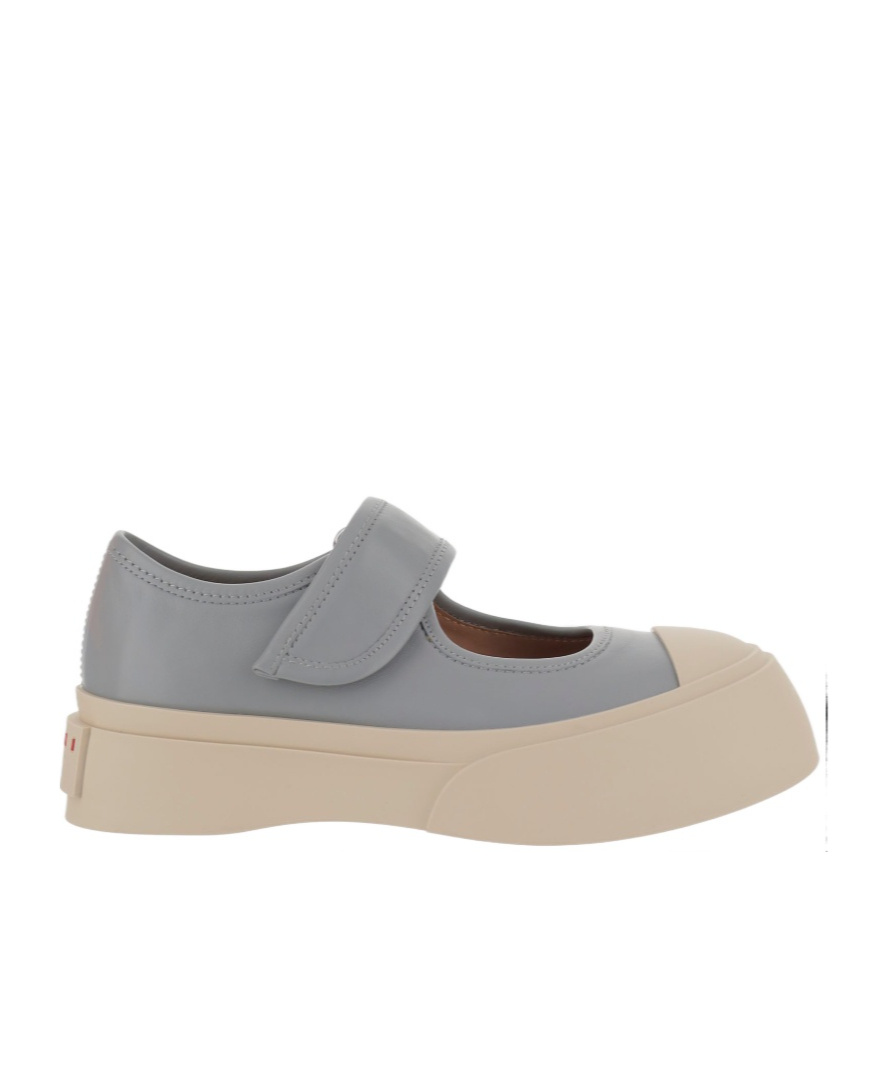 Marni Gray Calfskin Low-top Sneakers With Hook-and-loop Closure In Nude