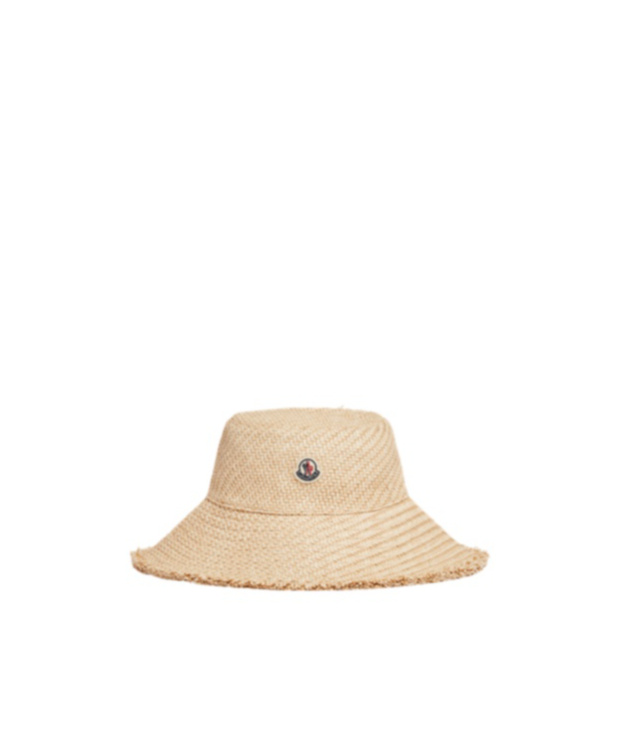 Moncler Logo-patch Woven Bucket Hat In Nude
