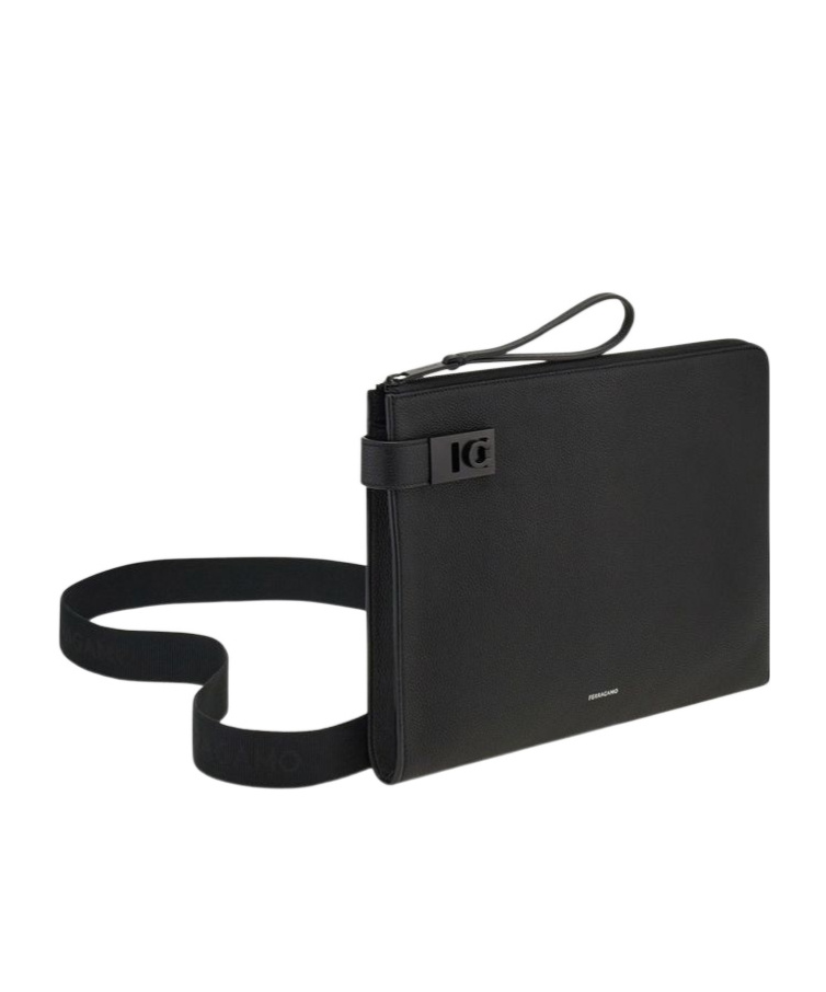Shop Ferragamo Gancini-buckled Zip-up Clutch Bag In Black