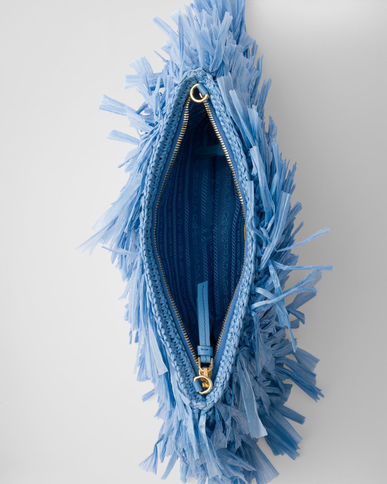 Prada Crochet Clutch Featuring Fringe Detailing In Blue