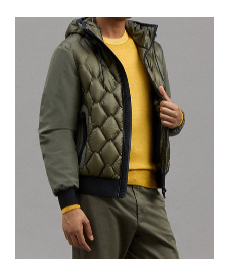 Peuterey Two-material Bomber Jacket With Geometric Quilting In Black