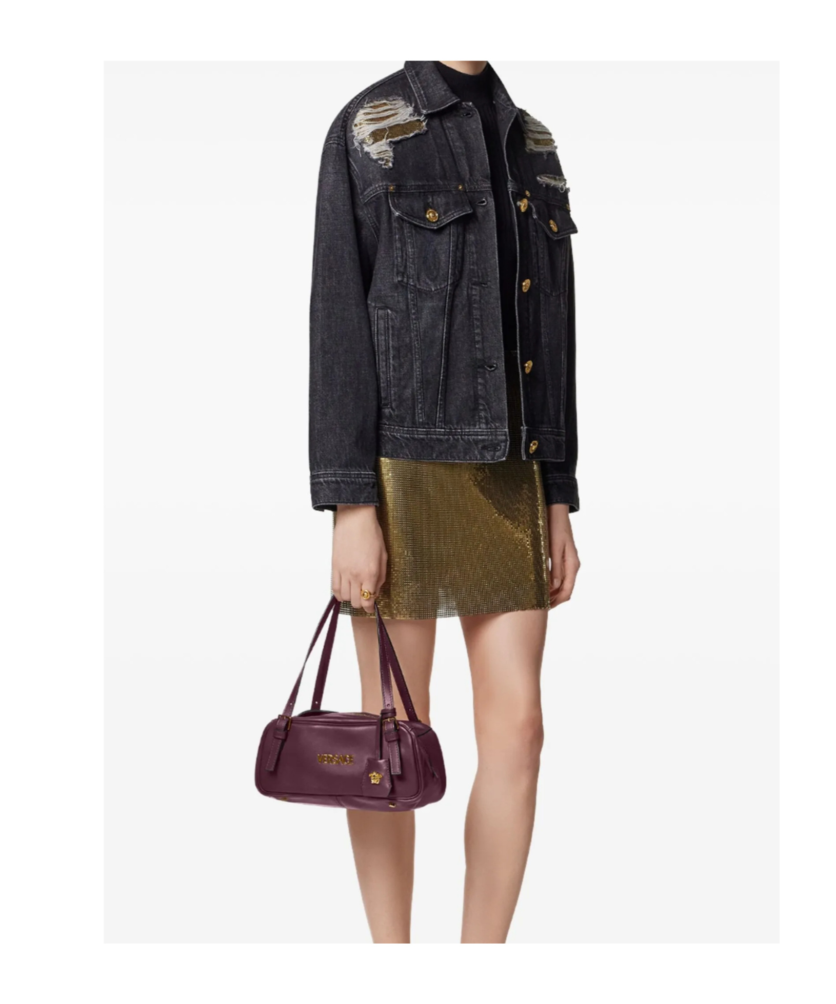 Versace Denim Jacket Distressed Front Pockets In Black