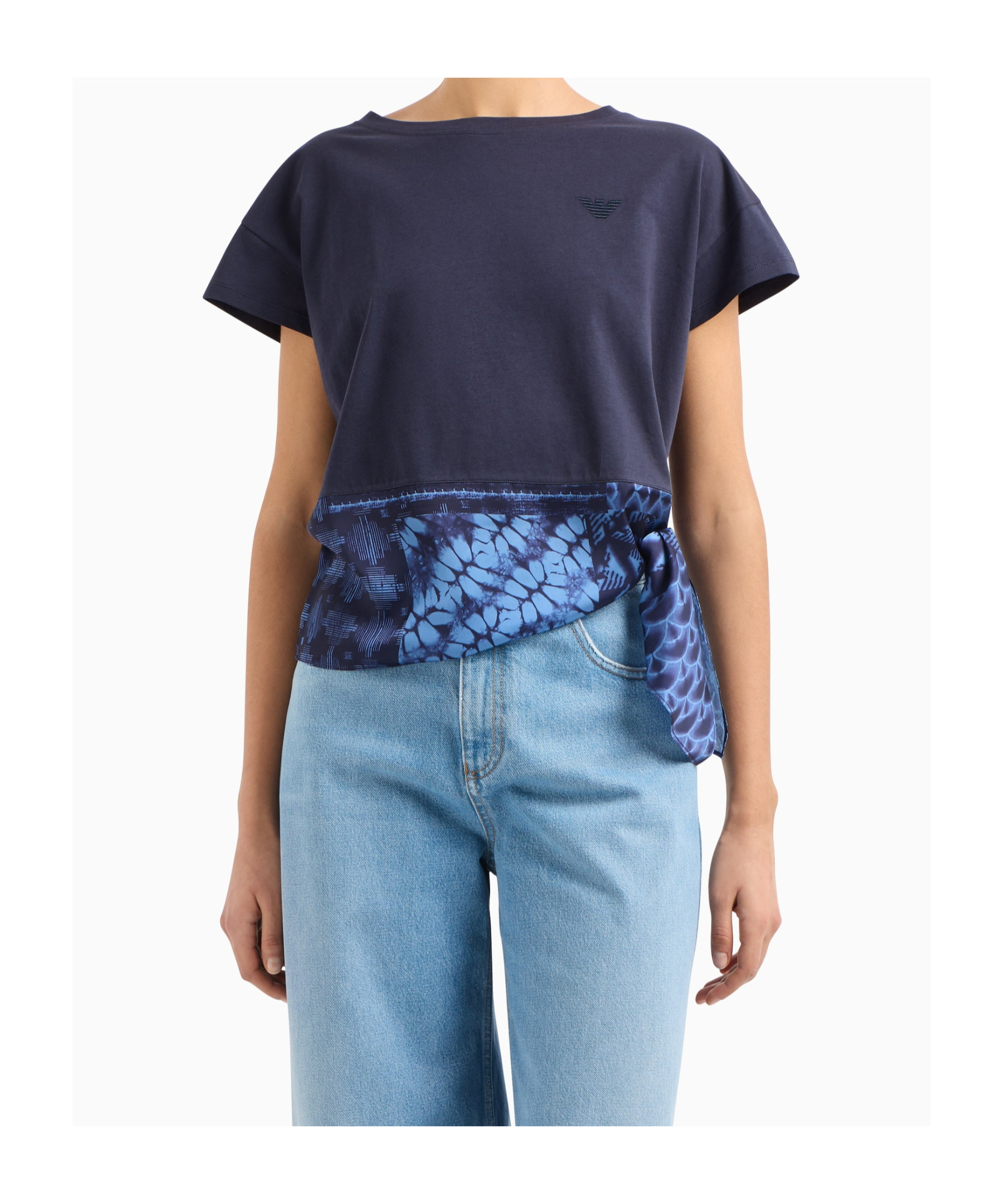 Emporio Armani Cotton Jersey T-shirt With Knot In Black
