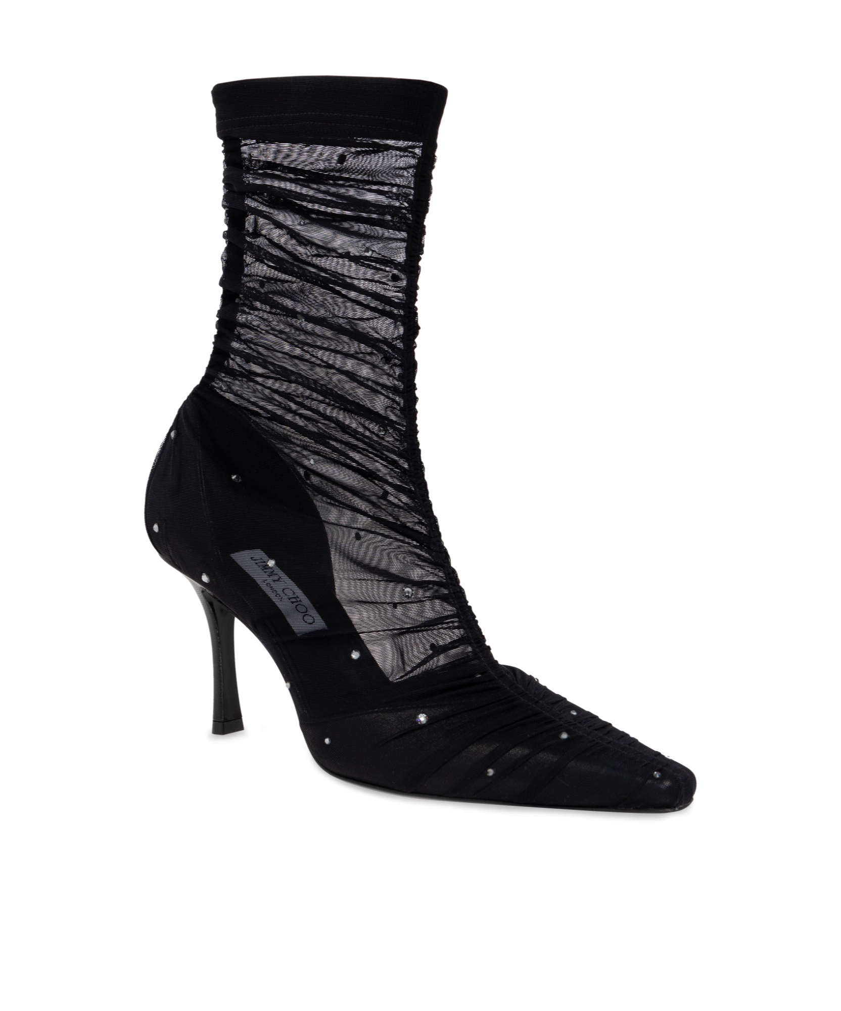 Jimmy Choo Lotta Ab 85 Crystal-embellished Tulle And Satin Sock Boots In Black