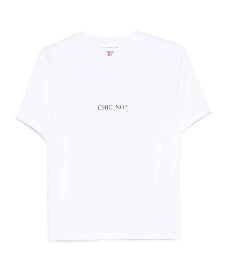 Victoria Beckham White Crewneck T-shirt With Slogan Print On The Front In Cotton Woman In White