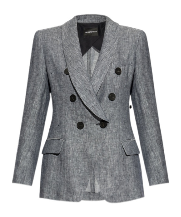 Shop Emporio Armani Double-breasted Blazer In Gray