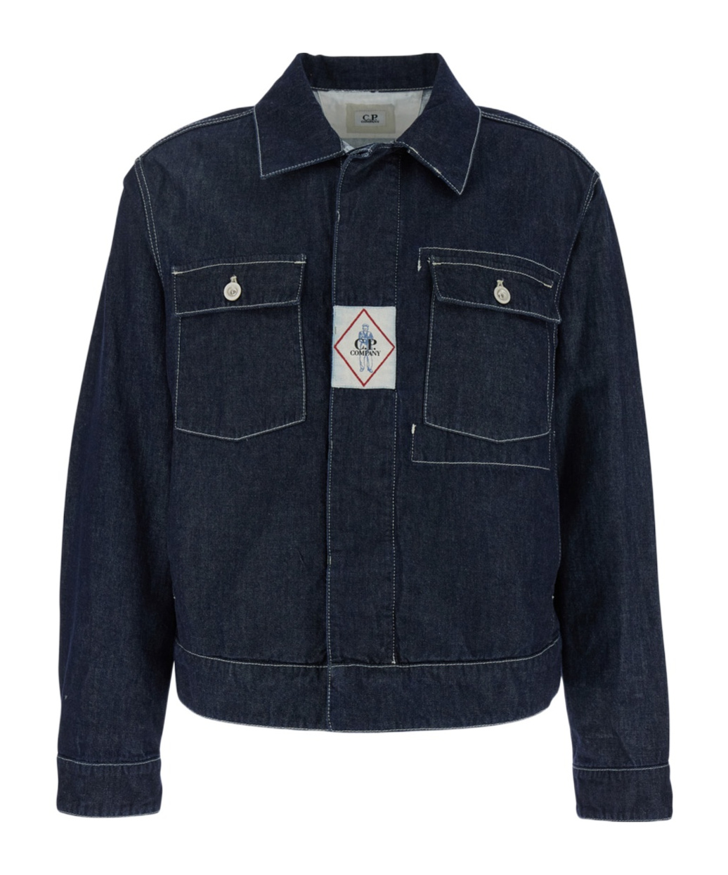 C.p. Company Long-sleeved Denim Coat In Black