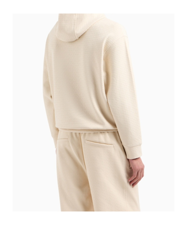 Emporio Armani Asv Jersey-lyocell Blend Hooded Sweatshirt With All-over Lettering In White