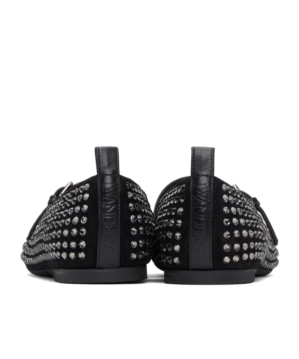 Jw Anderson Black Suede Mary Jane Ballerina Flats In Black
