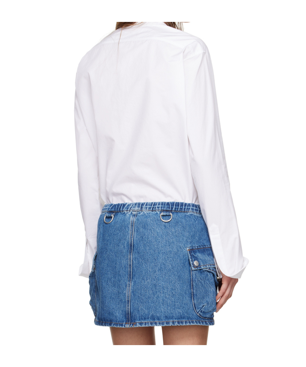 Coperni Denim Skirt With Frontal Logo Patch In Blue