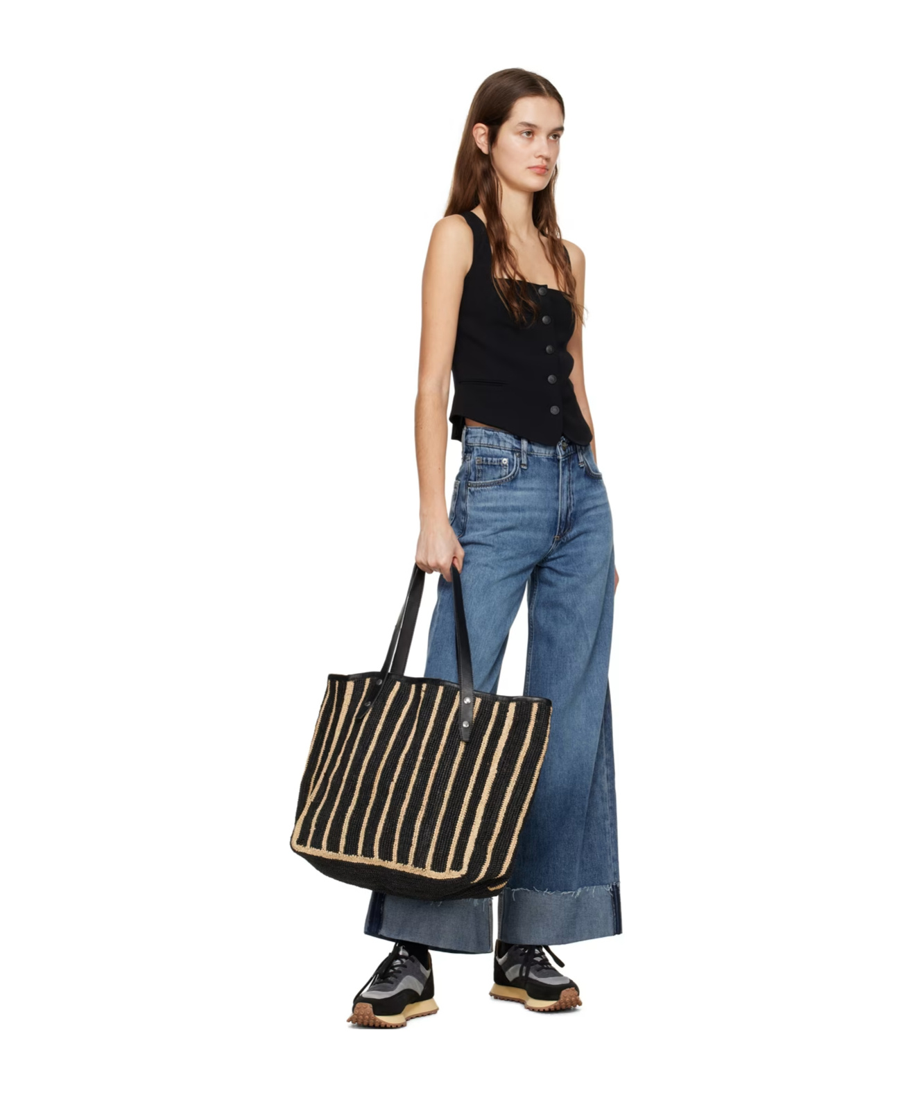 RAG & BONE LOGO WIDE-LEG DENIM PANTS 
