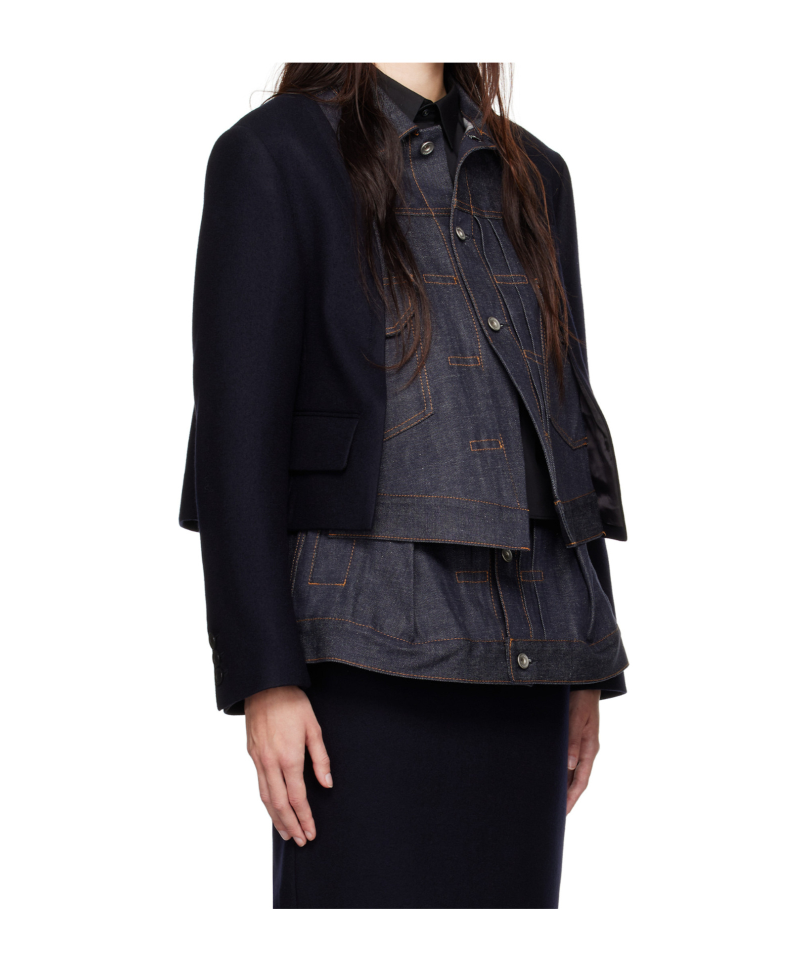 SACAI STITCHED DENIM COAT