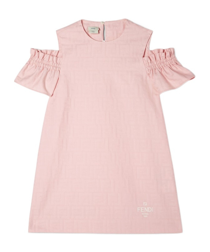 Fendi Ff-jacquard Ruffled Midi Dress In Pink