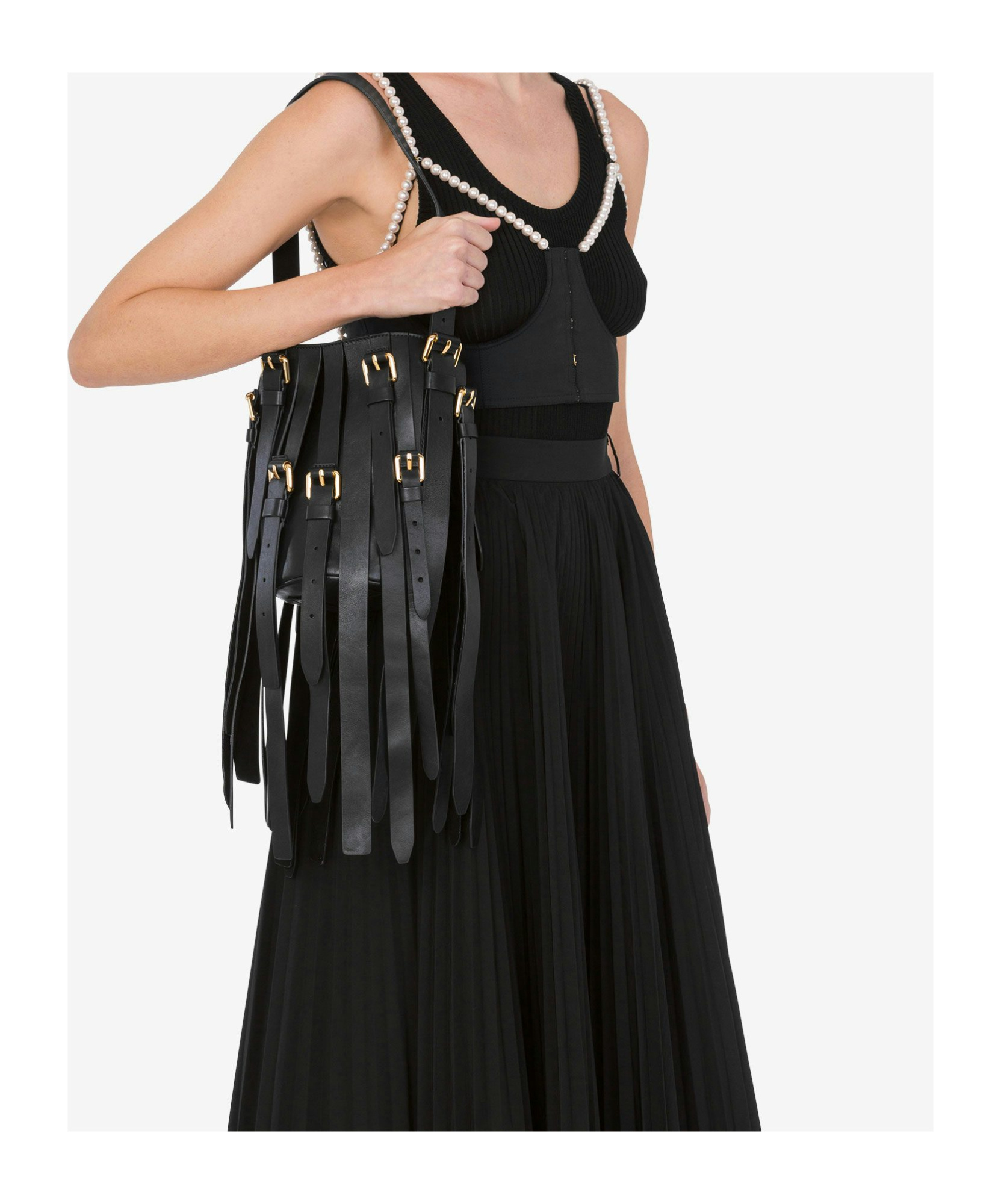 Moschino Multibelts Nappa Bucket Bag In Black