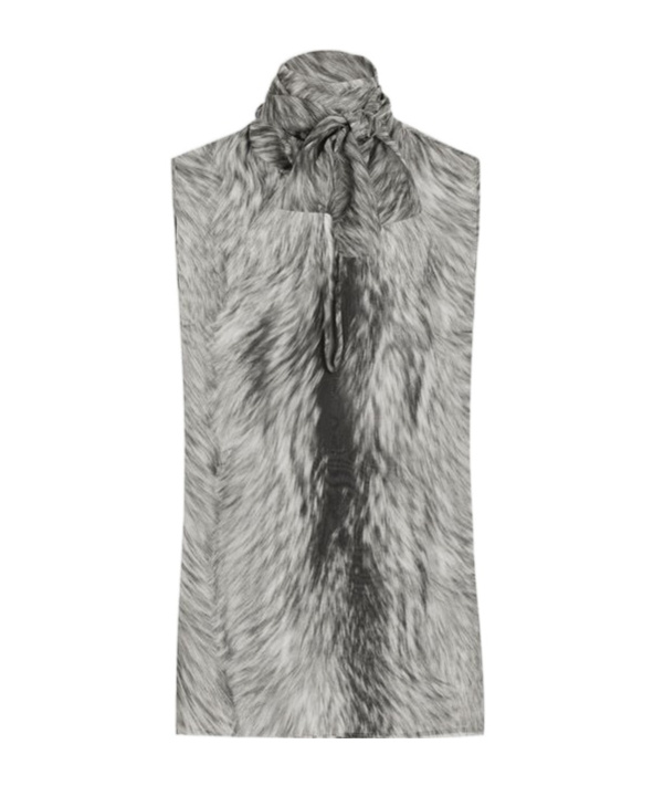 Dolce & Gabbana Shirt With Bow In Chiffon Print Fur In Gray