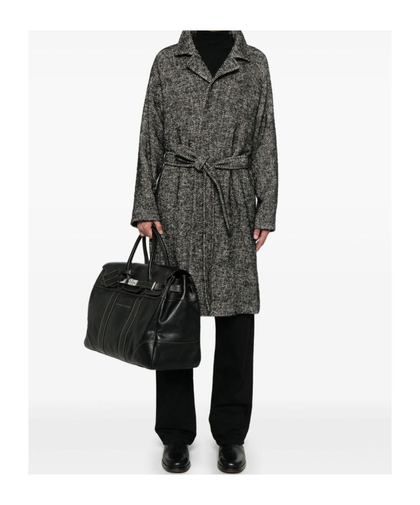 Tagliatore Herringbone Pattern Mid-length Coat Belted
