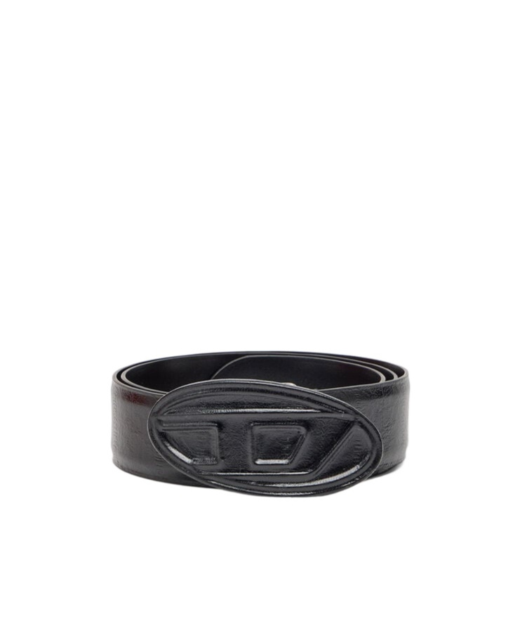 Diesel Belt In Eel-effect Leather In Black