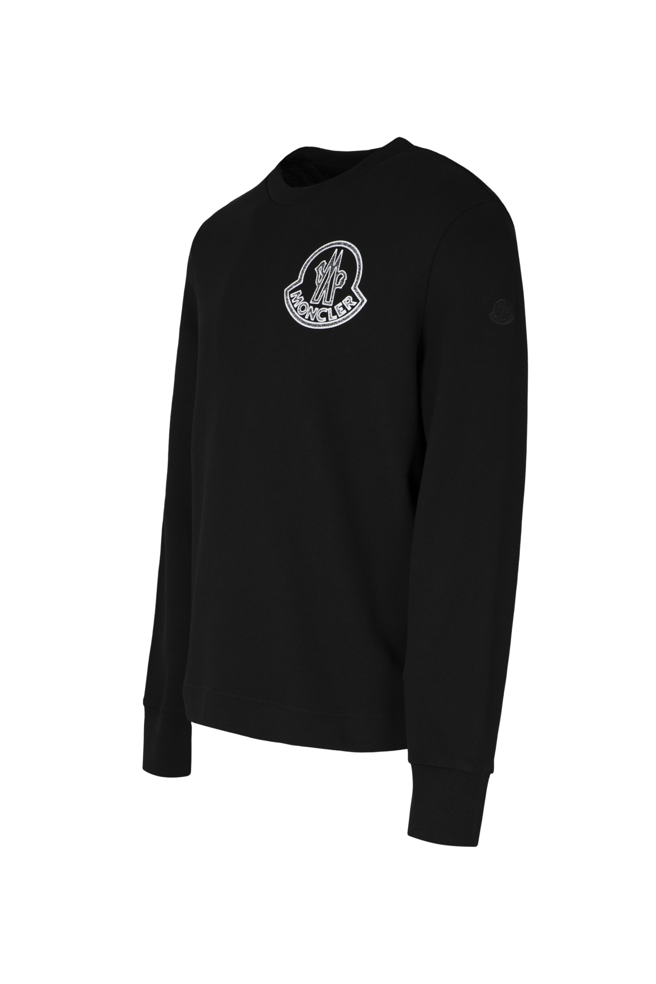 Moncler Logo-patch Crew-neck Cotton Sweatshirt In Black