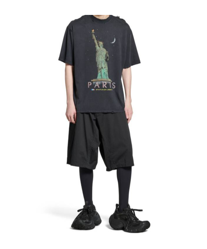 Balenciaga Paris Liberty Distressed T-shirt In Green