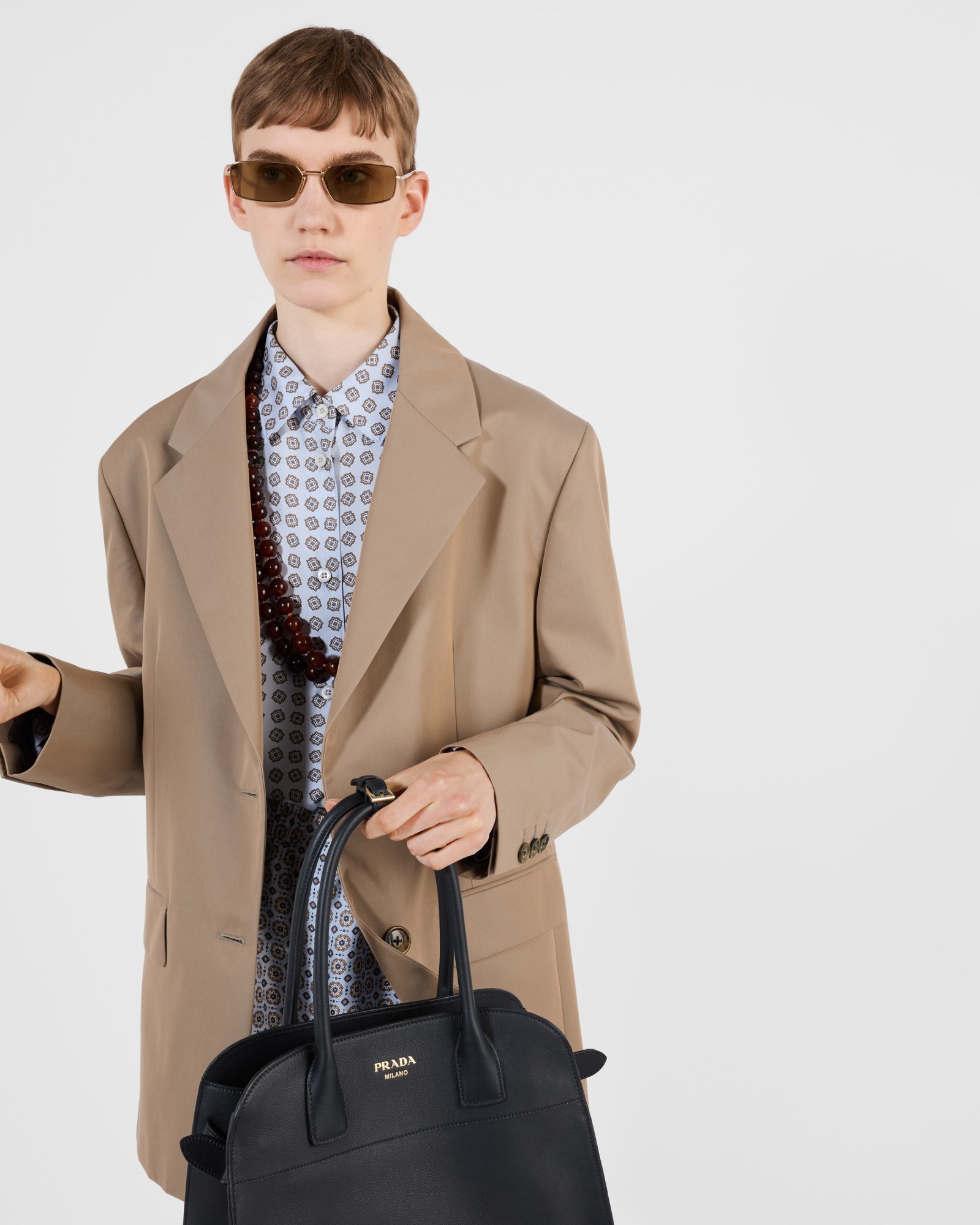 Prada Single-breasted Twill Blazer In Natural Color