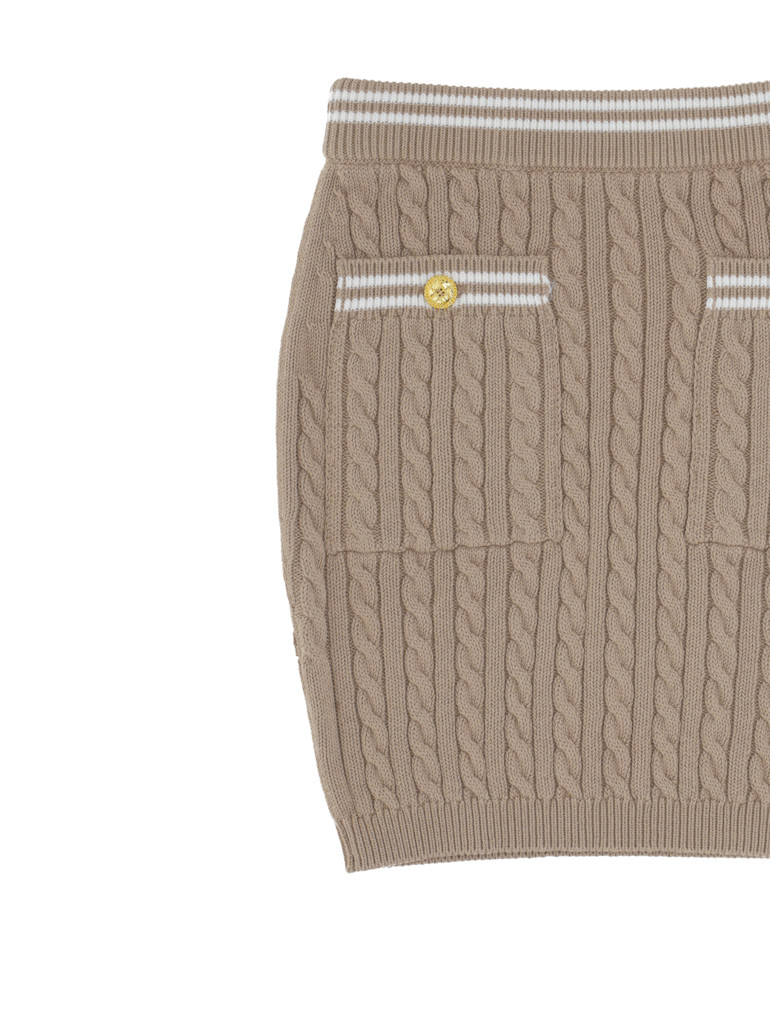 Alessandra Rich Stripe Trim Cable-knitted Mini Skirt In Nude