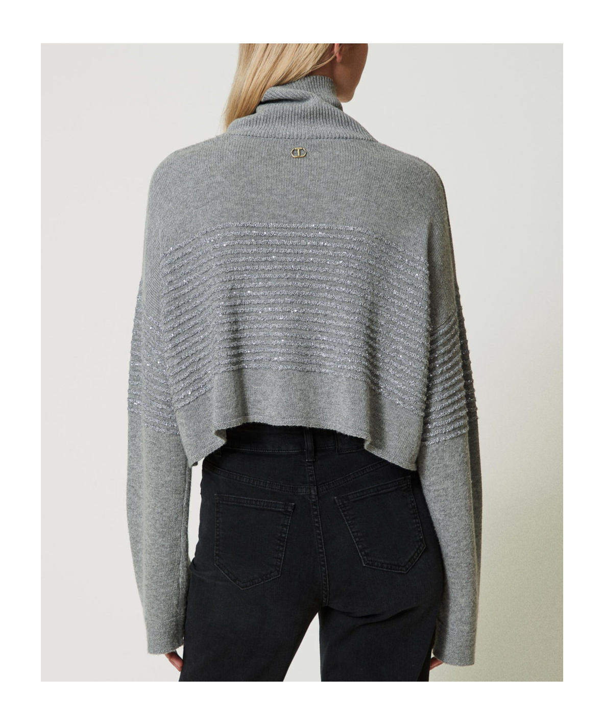 Shop Twinset Sequined-stripes Roll-neck Jumper In Gray