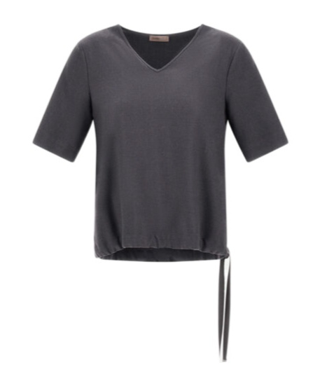 Herno Mc Top Anthracite V-neck Tied Waist In Black